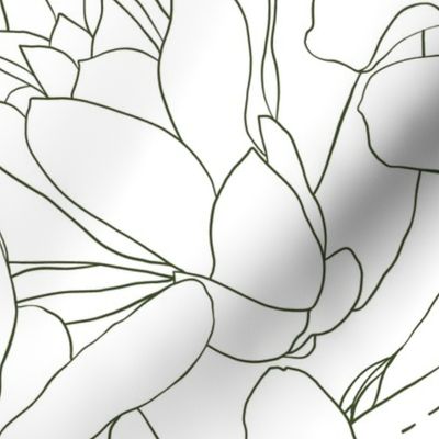 large scale magnolia line art - dark green
