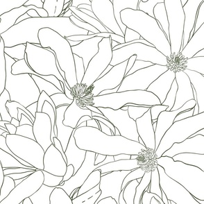 large scale magnolia line art - dark green