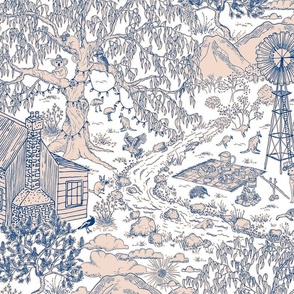 Christmas Aussie outback toile de juoy - navy on nude