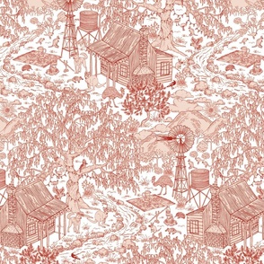 smaller scale Christmas Aussie outback toile de juoy - red on nude