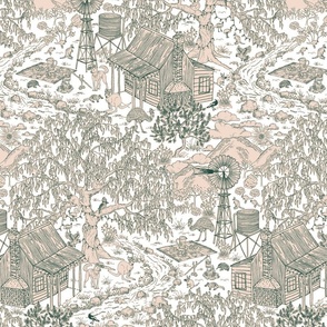 smaller scale Christmas Aussie outback toile de juoy - green on nude