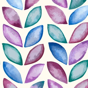 large scale vertical water colour leaves - dark multi colour