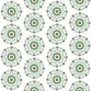 Red and green on white, circle,  mandala