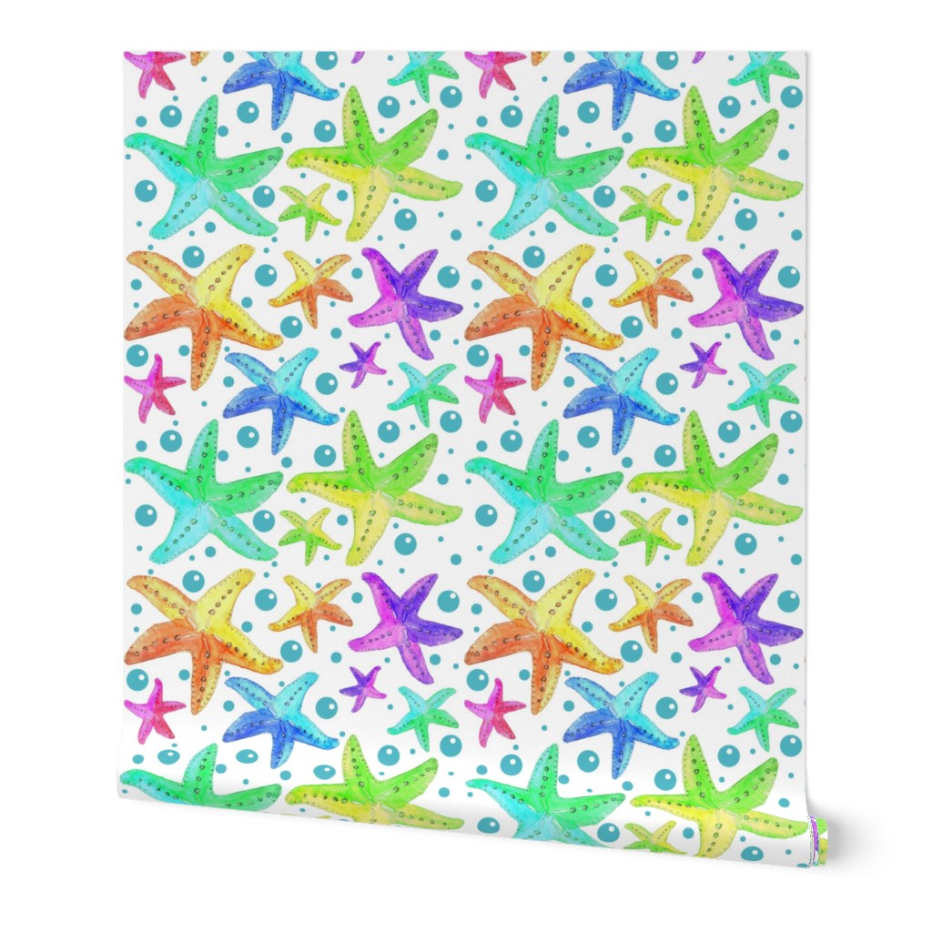 Rainbow Watercolor Starfish Lagoon Blue