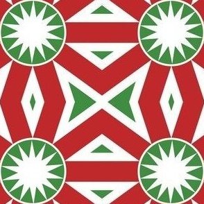 Medallion sunburst red, green, white, Christmas quilt