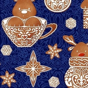 Christmas Gingerbears on blue | Large scale