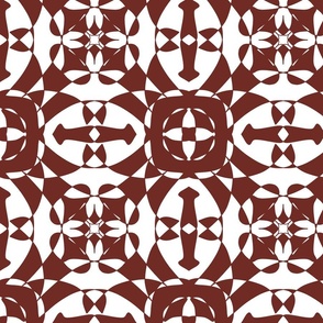 Geometric tiles on burgundy