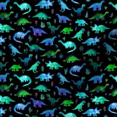 Extra Tiny Dinos in Blue and Green on Black