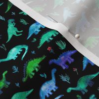 Extra Tiny Dinos in Blue and Green on Black