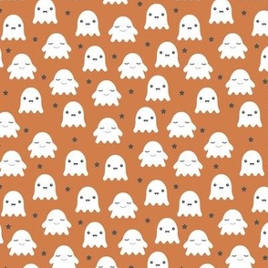 Little adorable ghost friends sweet kawaii halloween design for kids in burnt orange spice white