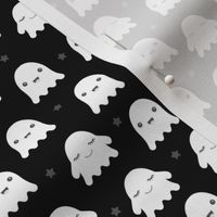 Little adorable ghost friends sweet kawaii halloween design for kids in monochrome black and white 