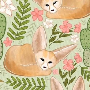  Fantastic Fennec Foxes on Green - Large Scale