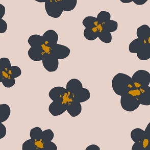 large // slate blue ditsy flowers on blush pink