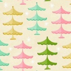 Cheerful Vintage Pastel Christmas Trees