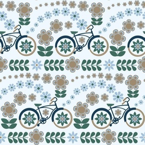 Bigger Scale Calm Bicycle Ride in Mushroom Sky Blue Pine and Navy