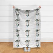 18x18 Panel for Pillow Sham Lovey 18" Square Boho DreamCatcher Soft Grey Stripes Feathers and Flowers