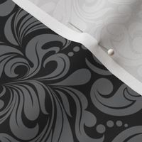 Smaller Scale Damask Floral Black and Grey
