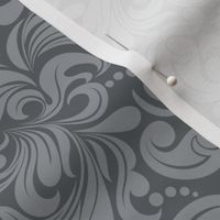 Smaller Scale Damask Floral Charcoal Silver Grey