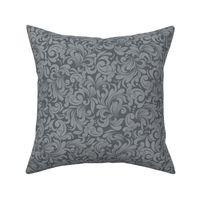 Smaller Scale Damask Floral Charcoal Silver Grey