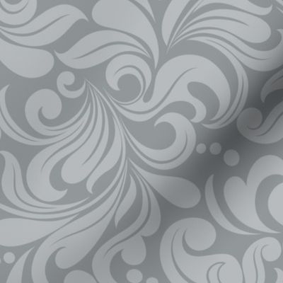 Bigger Scale Damask Floral Silver Grey