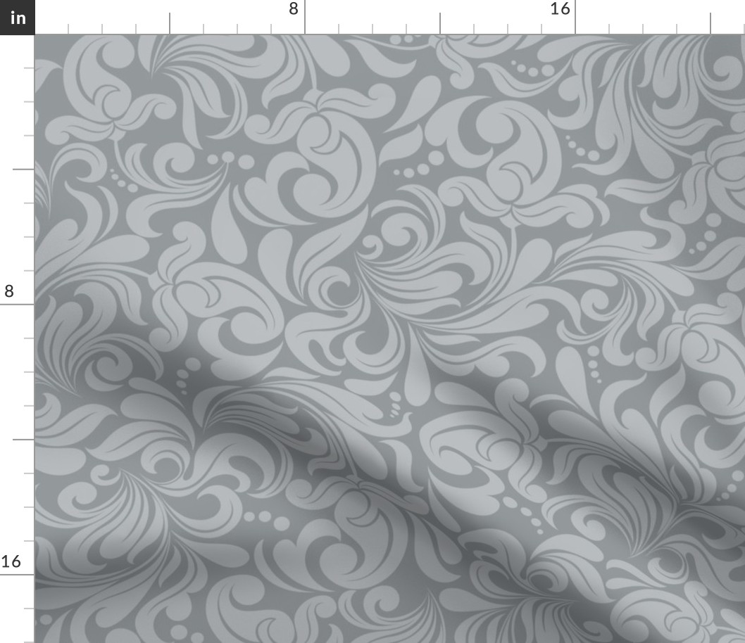 Bigger Scale Damask Floral Silver Grey