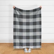 Large Scale Floral Damask Patchwork 6" Squares Buffalo Plaid in Grey Silver Black Tones