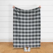 Medium Scale Floral Damask Patchwork 3" Squares Buffalo Plaid in Grey Silver Black Tones