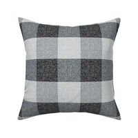 Medium Scale Floral Damask Patchwork 3" Squares Buffalo Plaid in Grey Silver Black Tones
