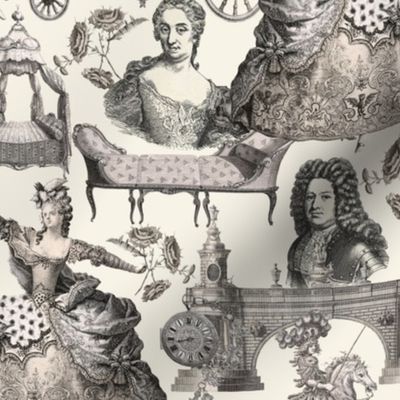 Antique Ladies And Kings historical engravings beige 