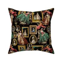 12" Marie Antoinette - historical paintings of Marie Antoinette, antique fabric print, Marie Antoinette wallpaper Dramatic Glamour   black museum wall