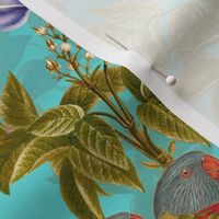 Vintage Tropical Birds And Flower Jungle , Vintage Wallpaper - light turquoise sepia double layer