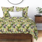 Vintage Tropical Birds And Flower Jungle , Vintage Wallpaper - light yellow double layer