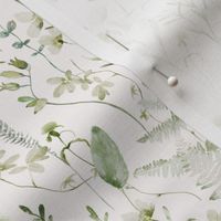 In the weeds  - Green Wildflowers and Herbs Summer Wildflower Meadow - on white Nursery Fabric,  Baby Girl Fabric, perfect for kidsroom, kids room, kids decor of white 