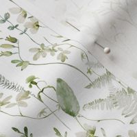 In the weeds  - Green Wildflowers and Herbs Summer Wildflower Meadow - on white Nursery Fabric,  Baby Girl Fabric, perfect for kidsroom, kids room, kids decor white- single layer