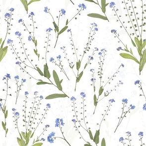 Midsummer Nostalgic Dried And Pressed Romantic blue forget me not  Wildflowers Meadow ,  Dried Flowers Fabric, Pressed Flowers Fabric, Spring Flowers Fabric