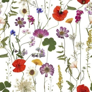 Midsummer Dried And Pressed Colorful Wildflowers Meadow ,  Dried Flowers Fabric, Pressed Flowers Fabric, Spring Flowers Fabric 1