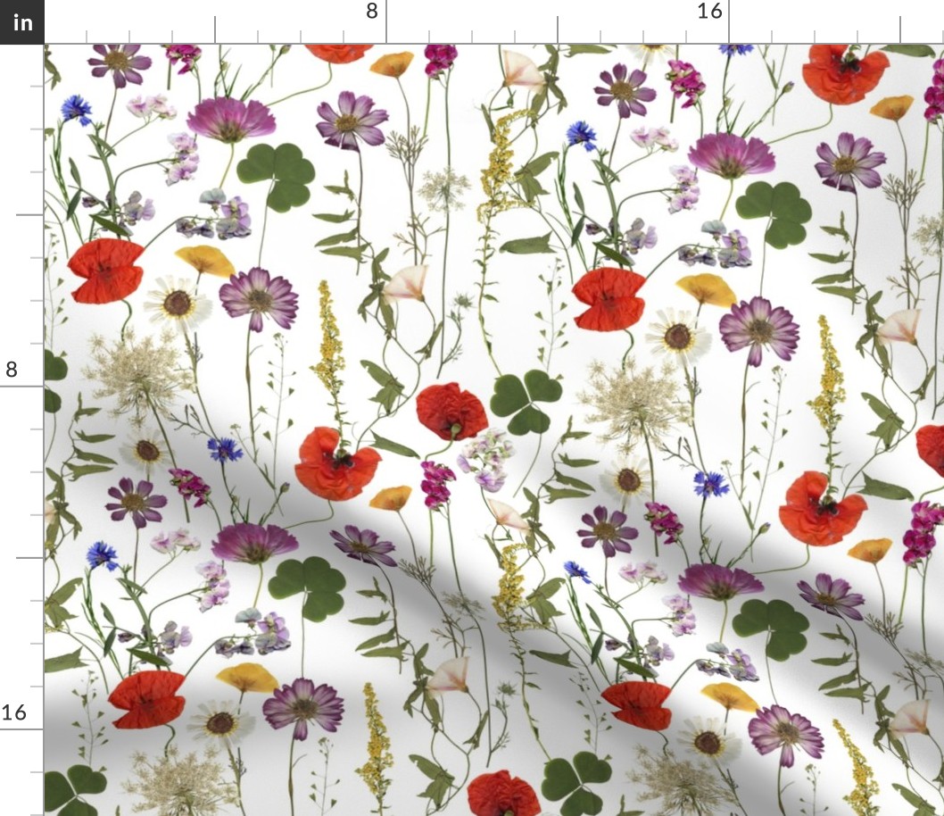 Midsummer Dried And Pressed Colorful Wildflowers Meadow ,  Dried Flowers Fabric, Pressed Flowers Fabric, Spring Flowers Fabric 1
