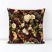 intage Dark Night Romanticism:Maximalism Moody Florals- Antiqued Burgundy Roses With Peony Blossoms Bouquets Nostalgic - Gothic Mystic Night-  Antique Botany Wallpaper and Victorian Goth Mystic inspired