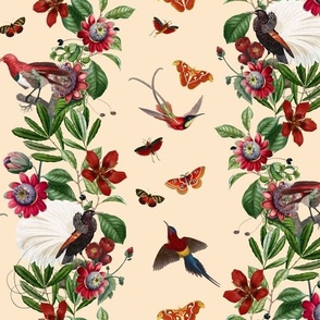 antique tropical flowers tendrils with exotic birds - tandril wallpaper - vintage wallpaper