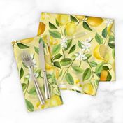 12" Lemonade - Summer Mediterranean Lemons Fabric - double layer sunny yellow