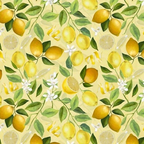 12" Lemonade - Summer Mediterranean Lemons Fabric - double layer sunny yellow