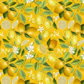 12" Lemonade - Summer Mediterranean Lemons Fabric - double layer shiny yellow 