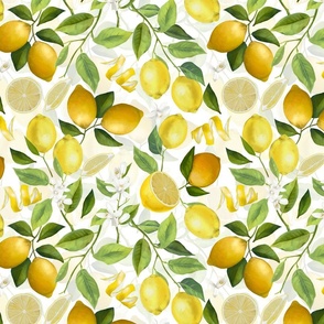 12" Lemonade - Summer Mediterranean Lemons Fabric - double layer white 