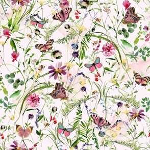 10" In the weeds  - Wildflowers and Herbs Summer Wildflower Meadow -  Nursery Fabric, Baby Girl Fabric, perfect for kidsroom, kids room, kids decor ,on off white