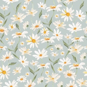 12"   Spreading daisies wildflowers meadow  Watercolor Floral / Daisies dove grey  Fabric