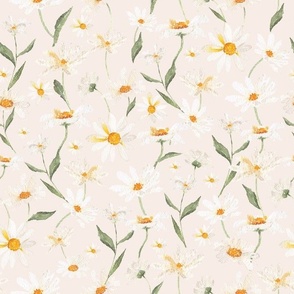 12"   Spreading daisies wildflowers meadow  Watercolor Floral / Daisies blush powder Fabric