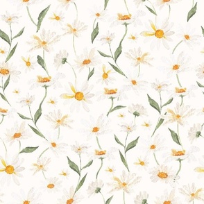 12"   Spreading daisies wildflowers meadow  Watercolor Floral / Daisies off white Fabric