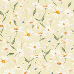 12"   Spreading daisies wildflowers meadow  Watercolor Floral / Daisies vanilla yellow  Fabric