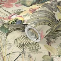 21" Large Home decor Vintage Nostalgic Tropical Birds Parrots Jungle Sepia - tropical fabric 