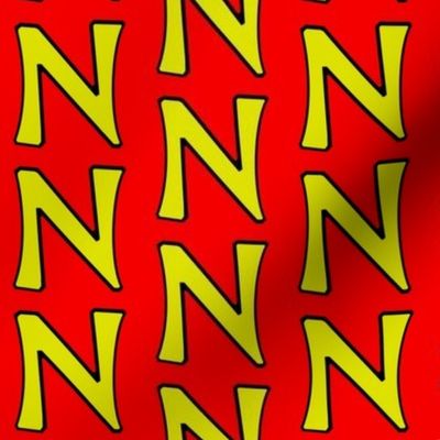 The Letter N-Yellow on red/orange